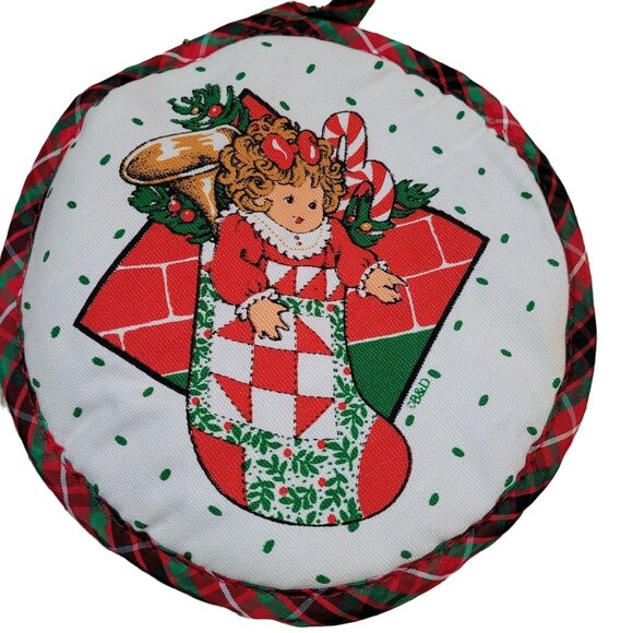 Set of 2 Vintage 1980s B&D Christmas Stocking Pot Holders Plaid Made in USA - Picture 2 of 6